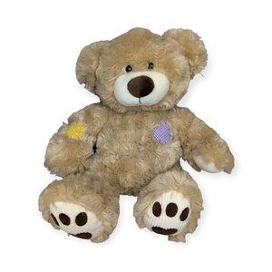 Build-A-Bear BAB Teddy Bear Patchwork Tan Purple Heart Stuffed Bear